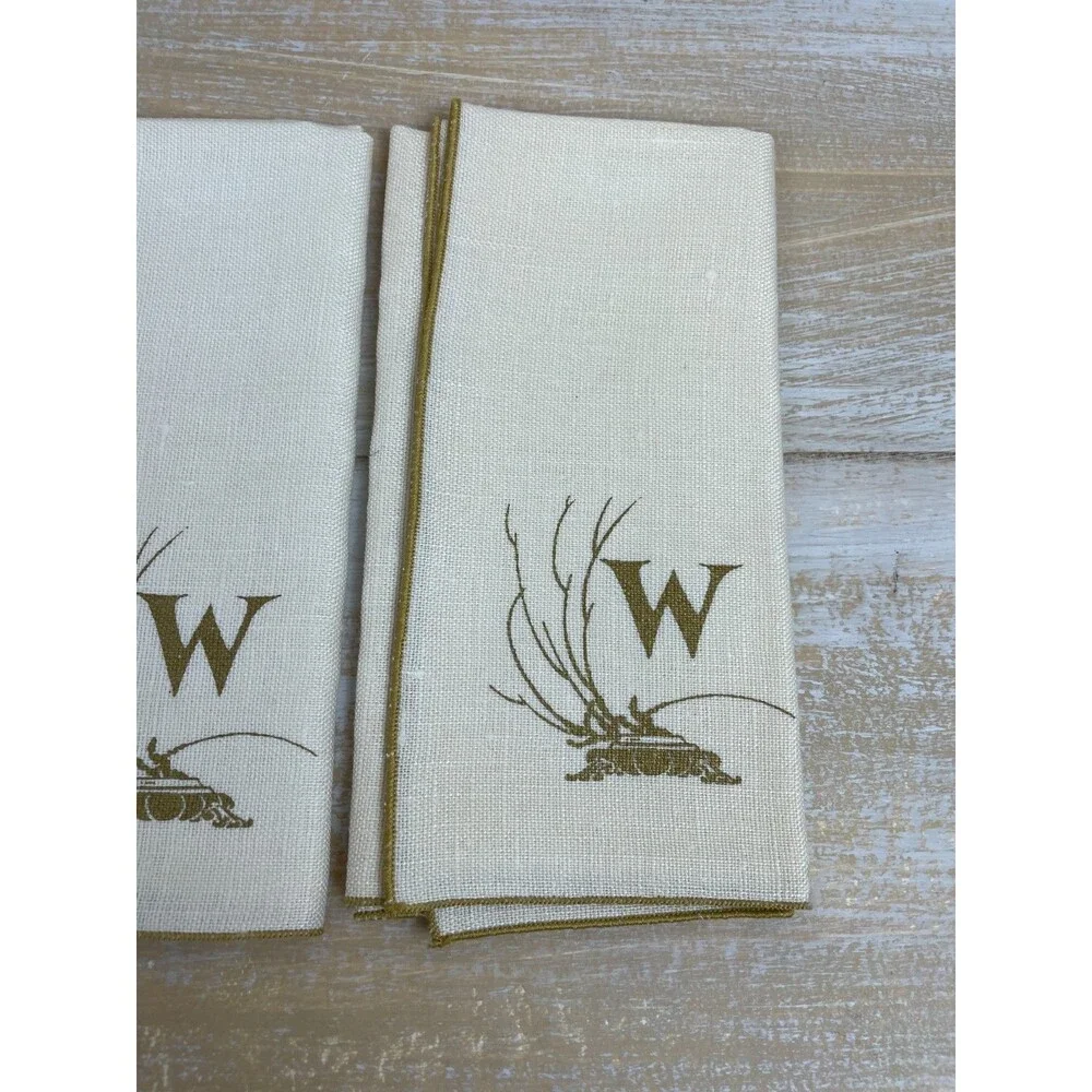 All Irish Linen Napkins Printed Monogrammed “W” Set of 4 14